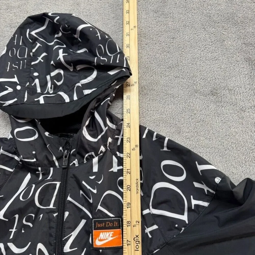 Nike Hooded Windbreaker Full‎ Zip Boys Large Black Swoosh Just Do it Patch